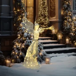 LuxenHome 5Ft Angel Playing Gold Trumpet Outdoor Holiday Decoration With Lights White, Sliver, Gold 12 LuxenHome 5Ft Angel Playing Gold Trumpet Outdoor Holiday Decoration With Lights White, Sliver, Gold -LuxenHome GUEST 5b8d09af 3d7a 4659 bd4e df11ede53af3