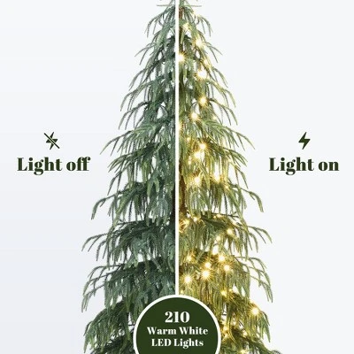 LuxenHome 6.5Ft Pre-Lit Slim Artificial Cedar Christmas Tree With Metal Stand Green 4 LuxenHome 6.5Ft Pre-Lit Slim Artificial Cedar Christmas Tree With Metal Stand Green - Image 4