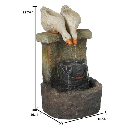 LuxenHome Farmhouse Ducks Outdoor Resin Fountain With Lights Brown 2 LuxenHome Farmhouse Ducks Outdoor Resin Fountain With Lights Brown - Image 2