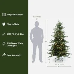 LuxenHome 6Ft Pre-Lit Artificial Fir Christmas Tree, Green Branches With Warm Lights & Metal Stand -LuxenHome GUEST 5c2864a8 9df7 4084 8661 2086f0efc14d