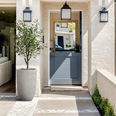 LuxenHome Gray Glen Pattern MgO Round Planter, Indoor And Outdoor 4 LuxenHome Gray Glen Pattern MgO Round Planter, Indoor And Outdoor - Image 4