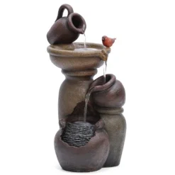 LuxenHome Rustic Brown Resin Pitcher And Urns Birdbath Bowl Outdoor Fountain -LuxenHome GUEST 5d387de4 5fd0 4e6b 8441 264db431a411