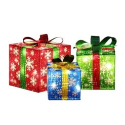 LuxenHome Set Of 3 Colored Presents Lighted Holiday Decoration Multi-Color -LuxenHome GUEST 5dff239c 5ff0 4f57 8901 b5117a4a2473