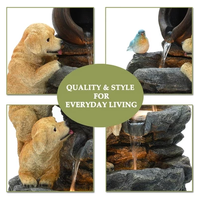 LuxenHome 26” Puppy And Rock Resin Outdoor Water Fountain With LED Lights, Outdoor And Indoor Waterfalls For Patio, Garden Decor Multicolored 2 LuxenHome 26” Puppy And Rock Resin Outdoor Water Fountain With LED Lights, Outdoor And Indoor Waterfalls For Patio, Garden Decor Multicolored - Image 2