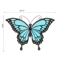 LuxenHome Blue Butterfly Glass And Metal Outdoor Wall Decor -LuxenHome GUEST 5e792875 619a 4234 add0 f0d35be5246f