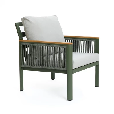 LuxenHome 4-Piece Outdoor Aluminum With Wood-Style Plastic Patio Set With Cushions 8 LuxenHome 4-Piece Outdoor Aluminum With Wood-Style Plastic Patio Set With Cushions - Image 8