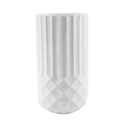 LuxenHome Tall MgO Planter, White Round Pot With Diamond & Fluted Texture -LuxenHome GUEST 5e960870 5c30 43e0 9fc0 70f432d0d48f
