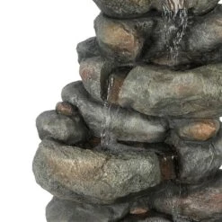 LuxenHome 33.5" H Gray Resin Cascading Rock Outdoor Fountain -LuxenHome GUEST 5ea0a8ec cf4e 468f a25b 6a3ee6bbb52b