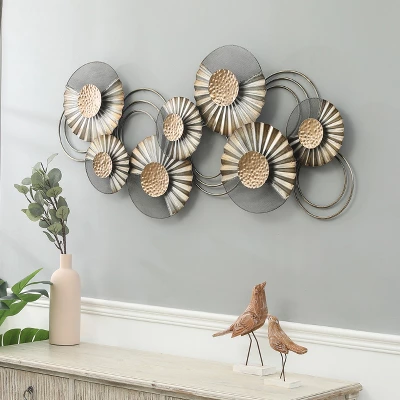 LuxenHome 47" W Distressed Metal Modern Flower Wall Decor 3 LuxenHome 47" W Distressed Metal Modern Flower Wall Decor - Image 3