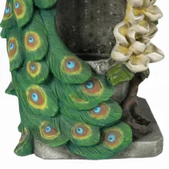 LuxenHome Resin Blue And Green Peacock Outdoor Fountain Garden Fountain With LED Light -LuxenHome GUEST 605f2495 da29 4e97 a211 7c2357690d54
