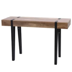 LuxenHome Oak Finish MDF Wood Black Metal Console & Entry Table 26 LuxenHome Oak Finish MDF Wood Black Metal Console & Entry Table -LuxenHome GUEST 606544b4 f925 4f60 99ac f8ca51f1f053