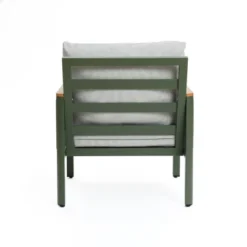 LuxenHome Outdoor Aluminum With Wood-Style Plastic Armchairs With Cushions, Set Of 2 -LuxenHome GUEST 60665825 3934 4799 8e07 ffcb6a29102c