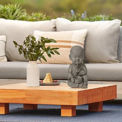 LuxenHome 12.01" Gray MgO Meditating Buddha Monk With Bowl And Beads Garden Statue 3 LuxenHome 12.01" Gray MgO Meditating Buddha Monk With Bowl And Beads Garden Statue - Image 3