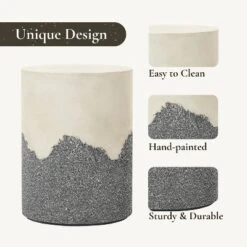 LuxenHome Outdoor Patio Table, 17" Gray And Cream Cement Round Side Table,Modern Garden Decorative Stool,Outdoor Accent End Table 10 LuxenHome Outdoor Patio Table, 17" Gray And Cream Cement Round Side Table,Modern Garden Decorative Stool,Outdoor Accent End Table -LuxenHome GUEST 6080ff1b 10f8 4946 8a4b 18a9f7cf9615