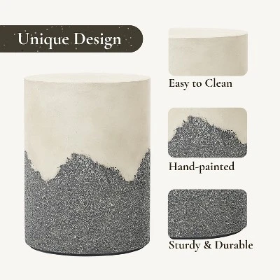 LuxenHome Outdoor Patio Table, 17" Gray And Cream Cement Round Side Table,Modern Garden Decorative Stool,Outdoor Accent End Table 4 LuxenHome Outdoor Patio Table, 17" Gray And Cream Cement Round Side Table,Modern Garden Decorative Stool,Outdoor Accent End Table - Image 4