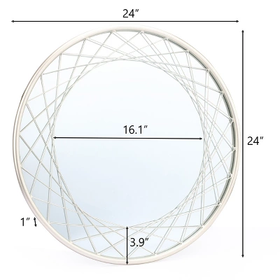 LuxenHome Silver Metal Frame Round Accent Vanity Wall Mirror 7 LuxenHome Silver Metal Frame Round Accent Vanity Wall Mirror - Image 7