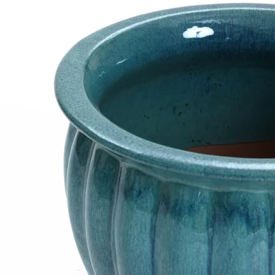 LuxenHome Sea Blue Bowl Round Ceramic Decorative Planter Pot 5 LuxenHome Sea Blue Bowl Round Ceramic Decorative Planter Pot - Image 5