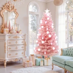 LuxenHome 6Ft Pink Cherry Blossom Christmas Tree With Fiber Optic Lights & Snowman Star Topper -LuxenHome GUEST 6151b6f9 d4f7 4685 b4a3 a4963cd589d1
