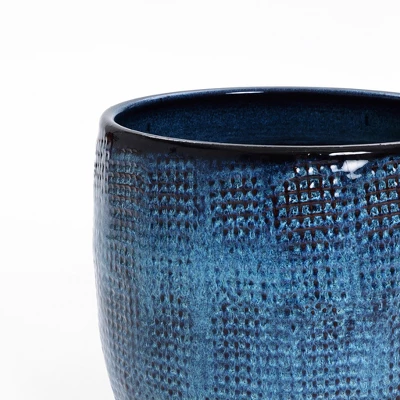 LuxenHome 12-Inch Ocean Blue Ceramic Planter Indoor Outdoor Plant Pot With Drainage Hole And Plug Modern Glazed Round Flower Pot Planter 4 LuxenHome 12-Inch Ocean Blue Ceramic Planter Indoor Outdoor Plant Pot With Drainage Hole And Plug Modern Glazed Round Flower Pot Planter - Image 4