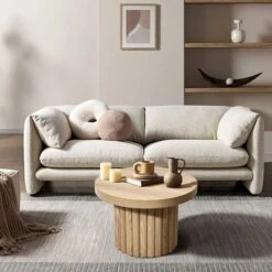 LuxenHome Brown Wood Fluted Round Coffee Table, 23.6" Wide Modern End Table For Living Room Round Wood Accent Table Bedroom Office -LuxenHome GUEST 6249daa2 86ea 4d40 b918 ad6c0ac3572e