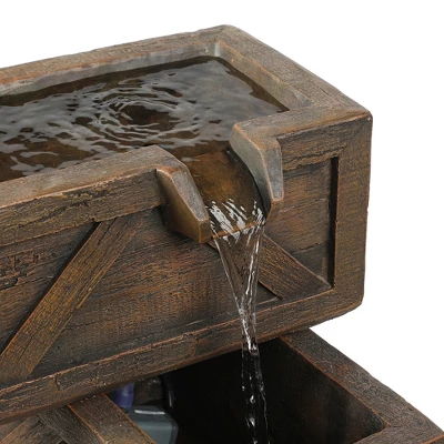 LuxenHome Brown Cement Tiered Crates Patio Fountain, Rustic Outdoor Water Feature For Gardens & Yards 2 LuxenHome Brown Cement Tiered Crates Patio Fountain, Rustic Outdoor Water Feature For Gardens & Yards - Image 2