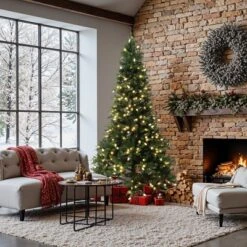 LuxenHome 7.5Ft Pre-Lit Green Slender Artificial Fir Christmas Tree With Metal Stand -LuxenHome GUEST 629af5c9 cef7 43d4 a539 ad0e81276183