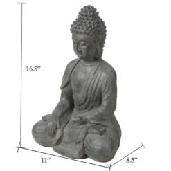 LuxenHome 16.1" Gray MgO Enlightened Buddha Garden Statue -LuxenHome GUEST 62a714e7 bdce 4816 9ed6 3b3bcf987e5f