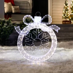 LuxenHome 3Ft Lighted Ornament & Snowflake Wreath, Silver & White Outdoor Christmas Decoration -LuxenHome GUEST 62abdd5b bdaa 47bc 8056 43fee8d3afa0