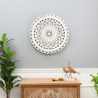 LuxenHome White Wood Flower 23.86" Round Wall Decor Home Decor Interior Design 1 LuxenHome White Wood Flower 23.86" Round Wall Decor Home Decor Interior Design