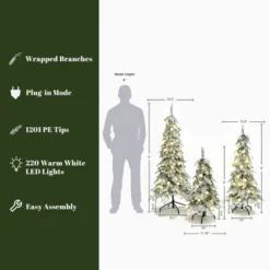 LuxenHome 3-Piece Flocked Artificial Tree Set With Lights And Metal Stand Green -LuxenHome GUEST 62d485de 3d8e 4f05 8578 18c91110dd66