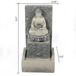 LuxenHome Gray Resin Meditating Buddha With Pedestal Outdoor Fountain With LED Light -LuxenHome GUEST 62de568a 748b 4874 9bbe 80547c355ec6