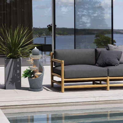 LuxenHome 29" Tall Outdoor Water Fountain With Lights, Resin Cascading Bowl Small Garden Waterfall Indoor And Outdoor Use Gray 3 LuxenHome 29" Tall Outdoor Water Fountain With Lights, Resin Cascading Bowl Small Garden Waterfall Indoor And Outdoor Use Gray - Image 3