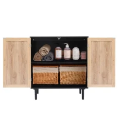 LuxenHome Black And Brown Wood 2-Door Storage Cabinet. -LuxenHome GUEST 633c6db5 4864 4660 837c 3a02c5b6fb52