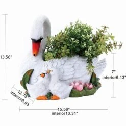LuxenHome White Resin Swan Family Planter -LuxenHome GUEST 64607f0f 3c45 40f2 9d76 acb3b25f7a32