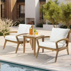 LuxenHome Outdoor Acacia Wood Side Table And Set Of 2 Armchairs With White Cushions 12 LuxenHome Outdoor Acacia Wood Side Table And Set Of 2 Armchairs With White Cushions -LuxenHome GUEST 64be7983 f6b5 46ea a230 6942cd9d49d2