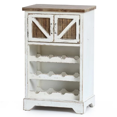 LuxenHome White And Natural Wood 2-Door Wine Cabinet 9 LuxenHome White And Natural Wood 2-Door Wine Cabinet - Image 9