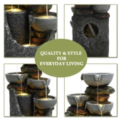 LuxenHome 25" Small Water Fountain Outdoor, Cascading Bowl Garden Water Features With LED Lights Gray -LuxenHome GUEST 657d055a 7ced 4a7f b78a 3ef2154d62ce