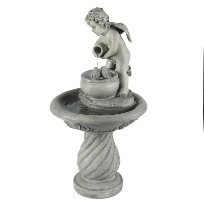LuxenHome Gray Resin Cherub Birdbath Outdoor Fountain 2 LuxenHome Gray Resin Cherub Birdbath Outdoor Fountain - Image 2