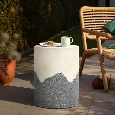LuxenHome Outdoor Patio Table, 17" Gray And Cream Cement Round Side Table,Modern Garden Decorative Stool,Outdoor Accent End Table 3 LuxenHome Outdoor Patio Table, 17" Gray And Cream Cement Round Side Table,Modern Garden Decorative Stool,Outdoor Accent End Table - Image 3