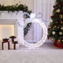 LuxenHome 3Ft Lighted Ornament & Snowflake Wreath, Silver & White Outdoor Christmas Decoration -LuxenHome GUEST 668e71a7 f6a5 4e0c b2d3 0c98d45b85a1