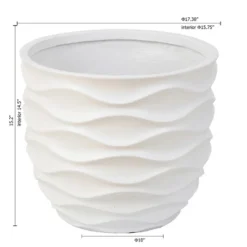 LuxenHome White MgO 15.2-Inch H Waves Design Round Planter -LuxenHome GUEST 688f79c2 c3b8 49d0 93c5 a15aa2b51557