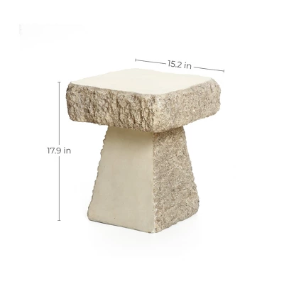 LuxenHome Outdoor Side Table, 18" Rock Square Cement Side Table For Patio, Small Concrete Accent End Table For Balcony, Garden Stool Off-White 5 LuxenHome Outdoor Side Table, 18" Rock Square Cement Side Table For Patio, Small Concrete Accent End Table For Balcony, Garden Stool Off-White - Image 5