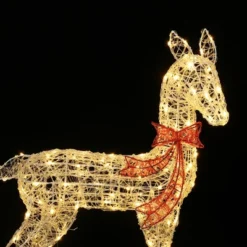 LuxenHome 3-Piece Deer Family Outdoor Holiday Decoration Set With Lights And Timer White, Red -LuxenHome GUEST 695b68c9 692d 4a20 b163 41fe98dc51b2