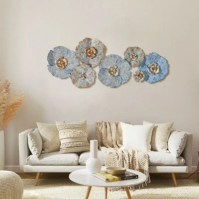 LuxenHome Multi-Color Distressed Flower Metal Wall Decor 1 LuxenHome Multi-Color Distressed Flower Metal Wall Decor