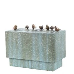 LuxenHome Patina Resin Rectangular Bubbler Outdoor Fountain With LED Lights And Bronze Birds -LuxenHome GUEST 6a34b1ce eb6a 4fa2 864f 6e656dd676f4