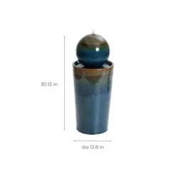 LuxenHome 30" Ceramic Outdoor Water Fountain, Glazed Blue Bubbling Sphere Garden Water Fountain Outdoor And Indoor -LuxenHome GUEST 6a3dac13 e9b1 403a 9bb7 acc093dbce15