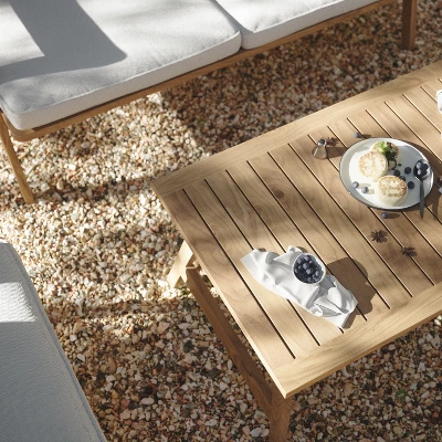 LuxenHome Outdoor Acacia Wood Coffee Table And Loveseat With Cushions 4 LuxenHome Outdoor Acacia Wood Coffee Table And Loveseat With Cushions - Image 4