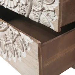 LuxenHome 3-Drawer 28.2" H X 25.2" W Natural Wood White Floral Accent Chest. -LuxenHome GUEST 6b2e38ca 623f 458b 9198 ef1d31701235