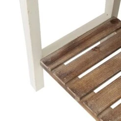 LuxenHome Distressed White And Wood 2-Drawer 1-Shelf Console Table And Entry Table -LuxenHome GUEST 6b78f03a e8a8 44b3 aba0 fb594649a5f3