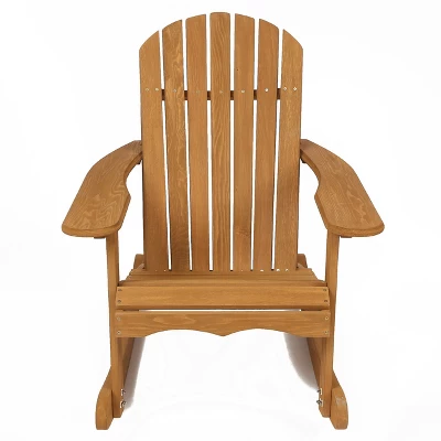 LuxenHome Natural Brown Wood Outdoor Adirondack Rocking Chair 6 LuxenHome Natural Brown Wood Outdoor Adirondack Rocking Chair - Image 6
